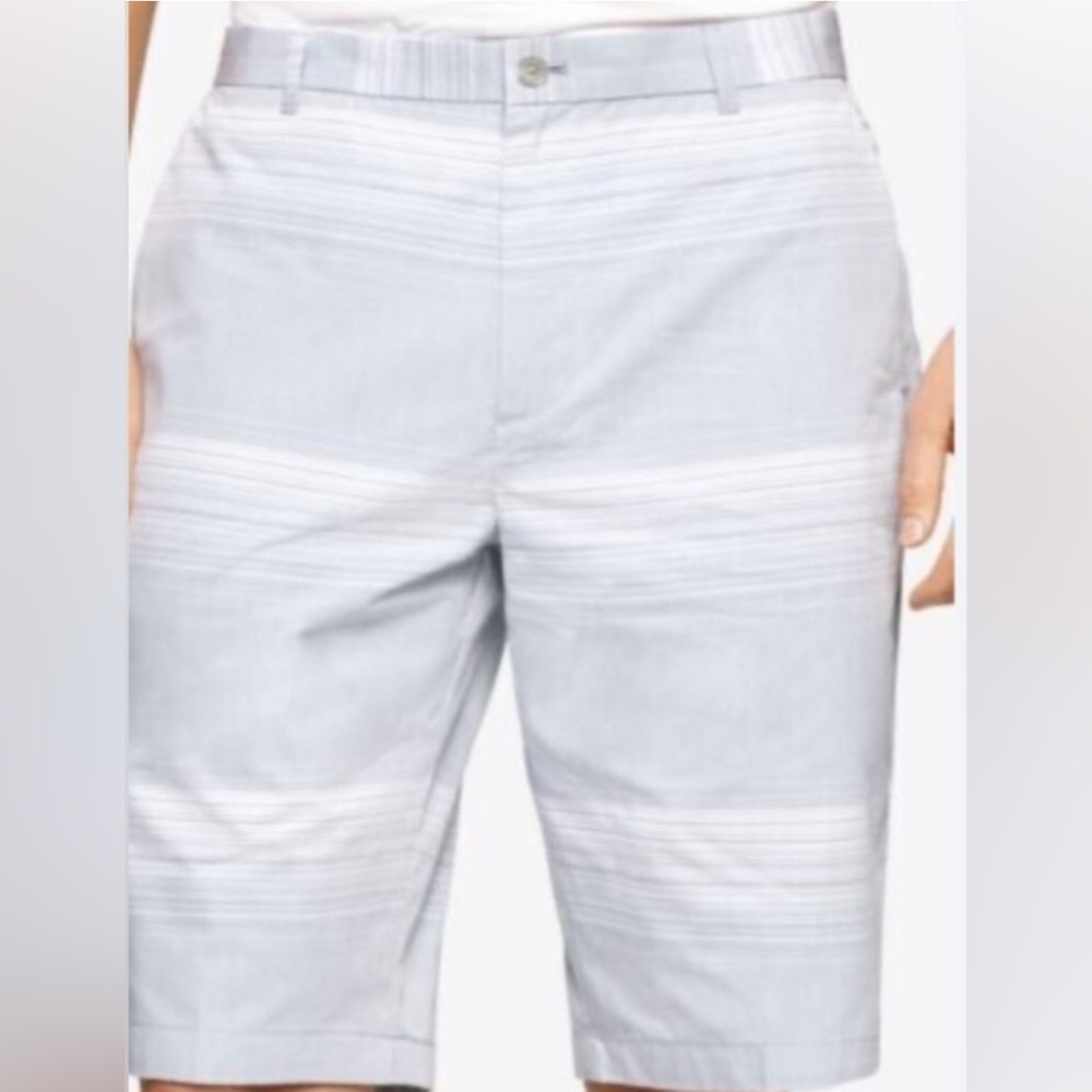 Calvin Klein Cotton Flat Front Light Gray Striped Shorts